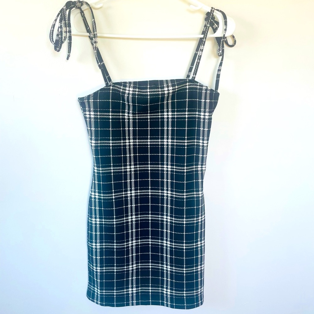 Black White Plaid Mini Dress